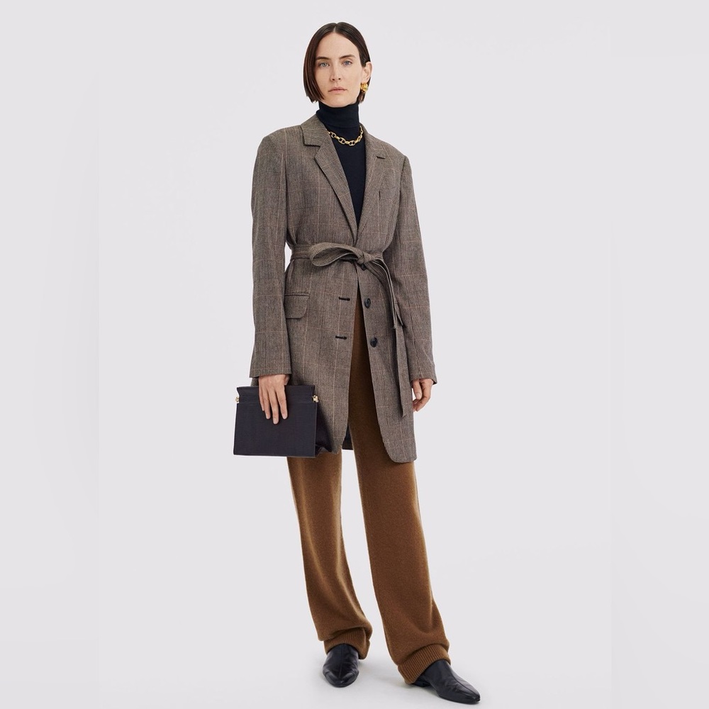 CO Belted Glen Plaid Longline Blazer Coat in Italian Wool - Size L